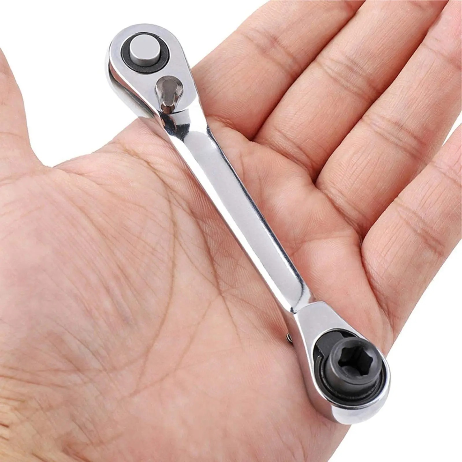 Silver Ratchet Wrench Mini Double Headed 72 Tooth Drive Socket